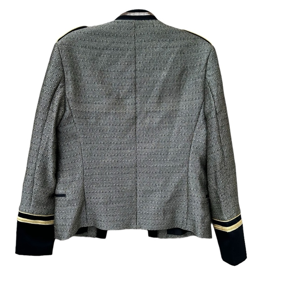 Zara Tweed Military-Style Blazer in Gray, Black & Gold Trim - Picture 2 of 9